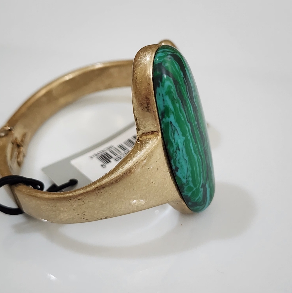 Robert Lee Morris  Gold Green Stone Bracelet Bangle Boho - Picture 2 of 7